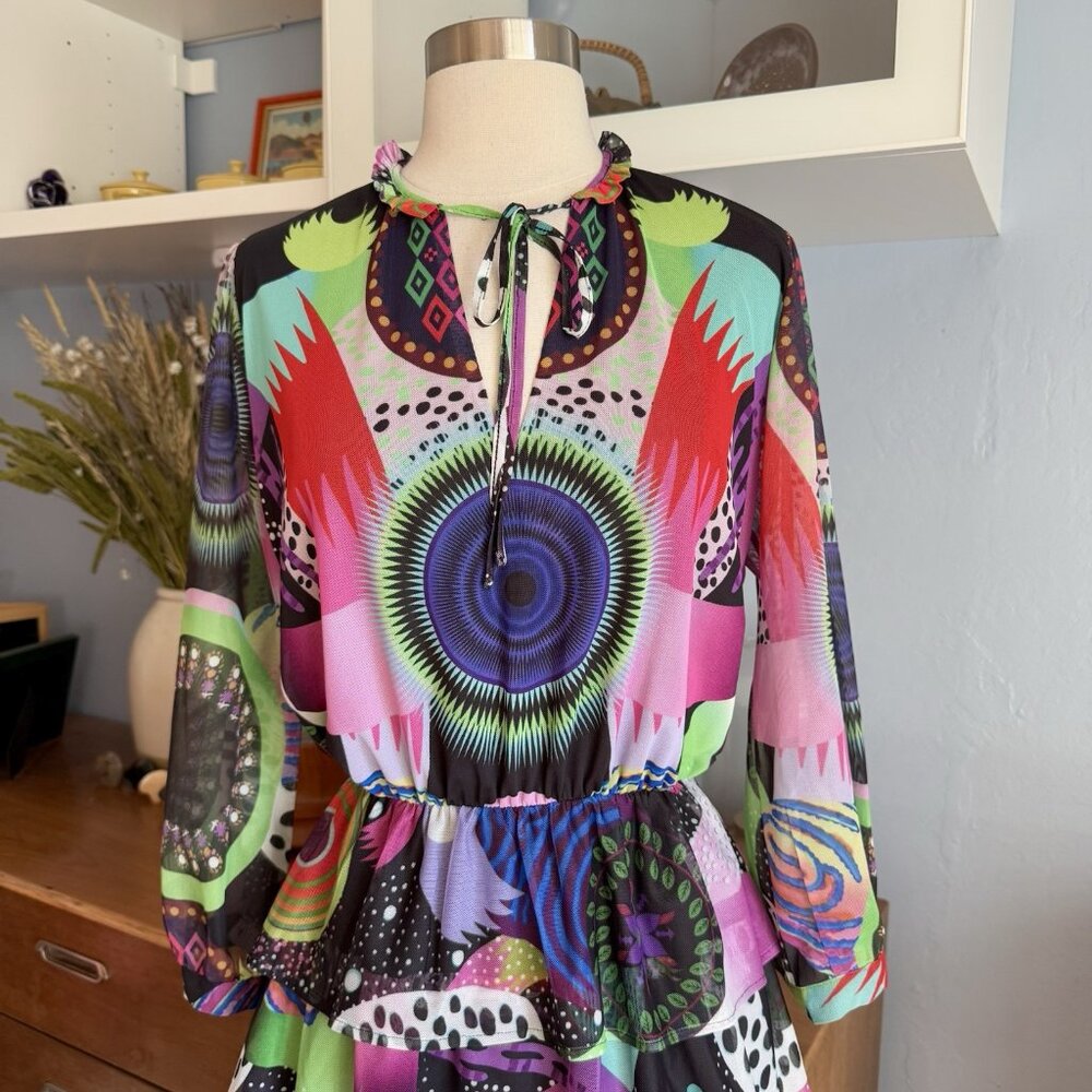 Desigual + M. Christian Lacroix Mesh Layered Dress Artsy Print - Picture 4 of 11